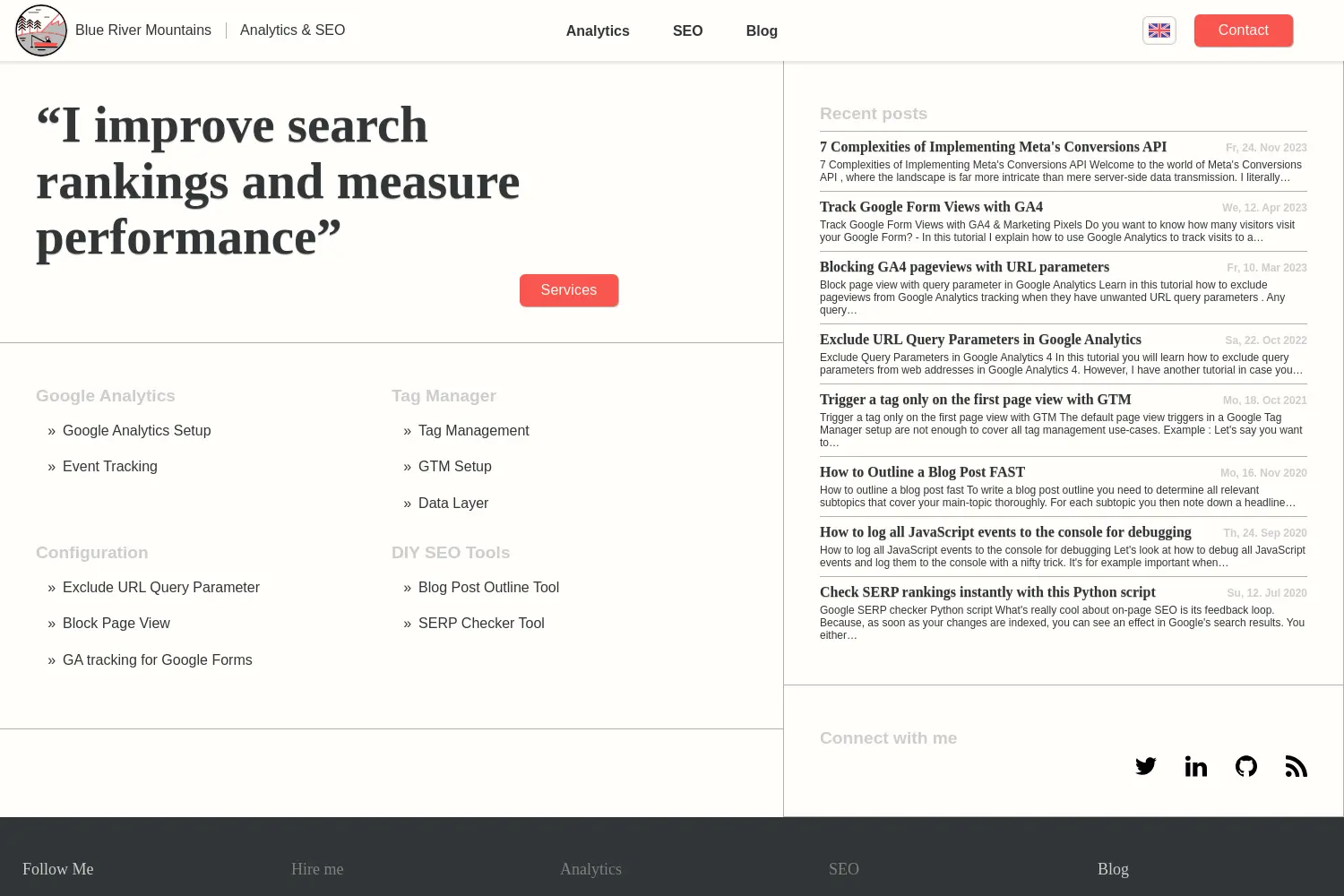 Website der Firma Blue River Mountains - Google Analytics Services & SEO