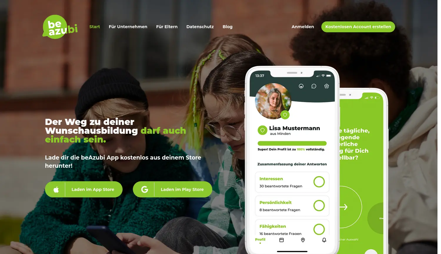 Website der Firma beAzubi GmbH