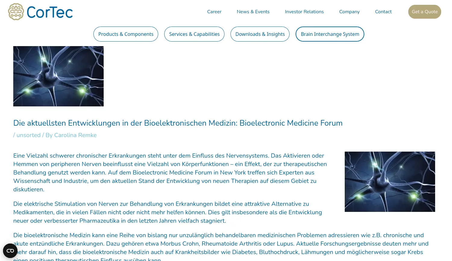 Website der Firma CorTec GmbH