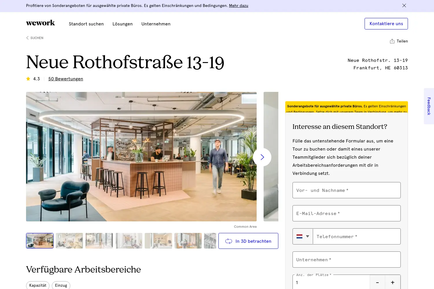 Website der Firma WeWork