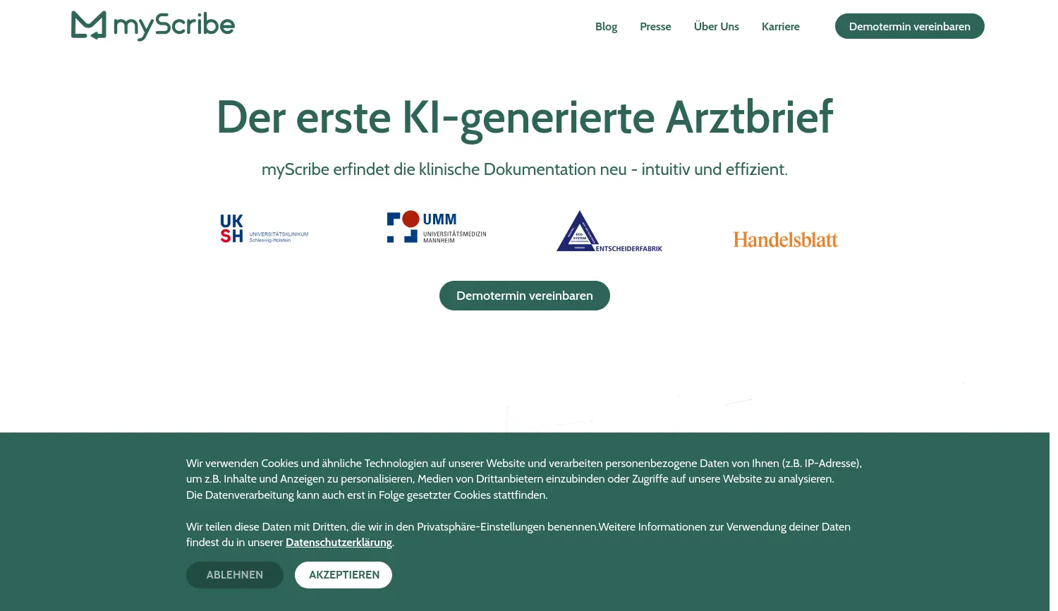 Website der Firma myScribe GmbH