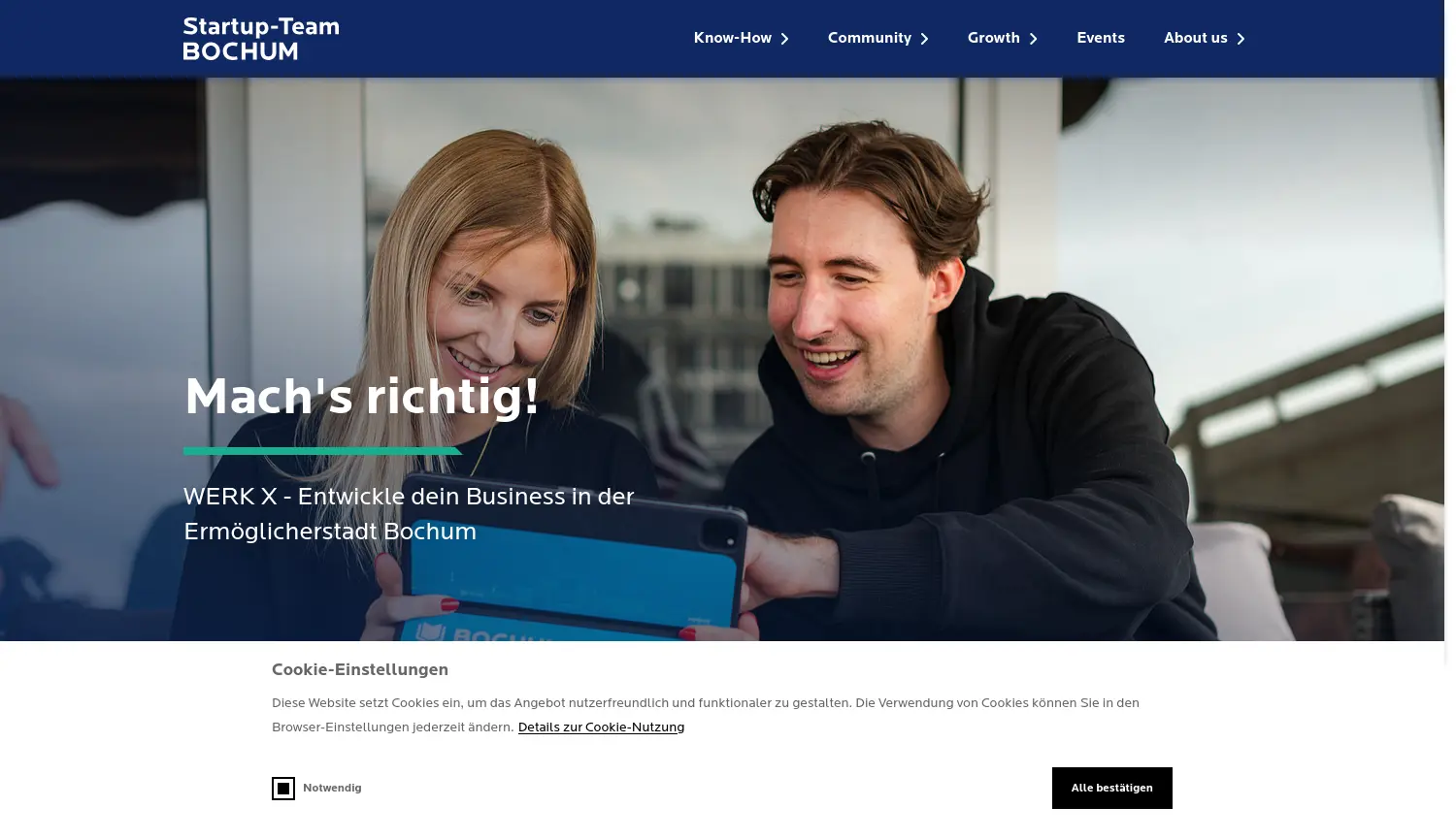 Website der Firma WERK X Startup Inkubator Bochum