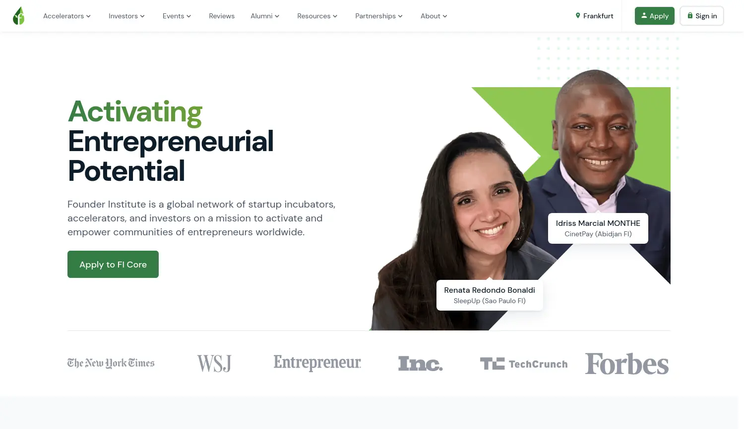 Website der Firma Founder Institute Frankfurt