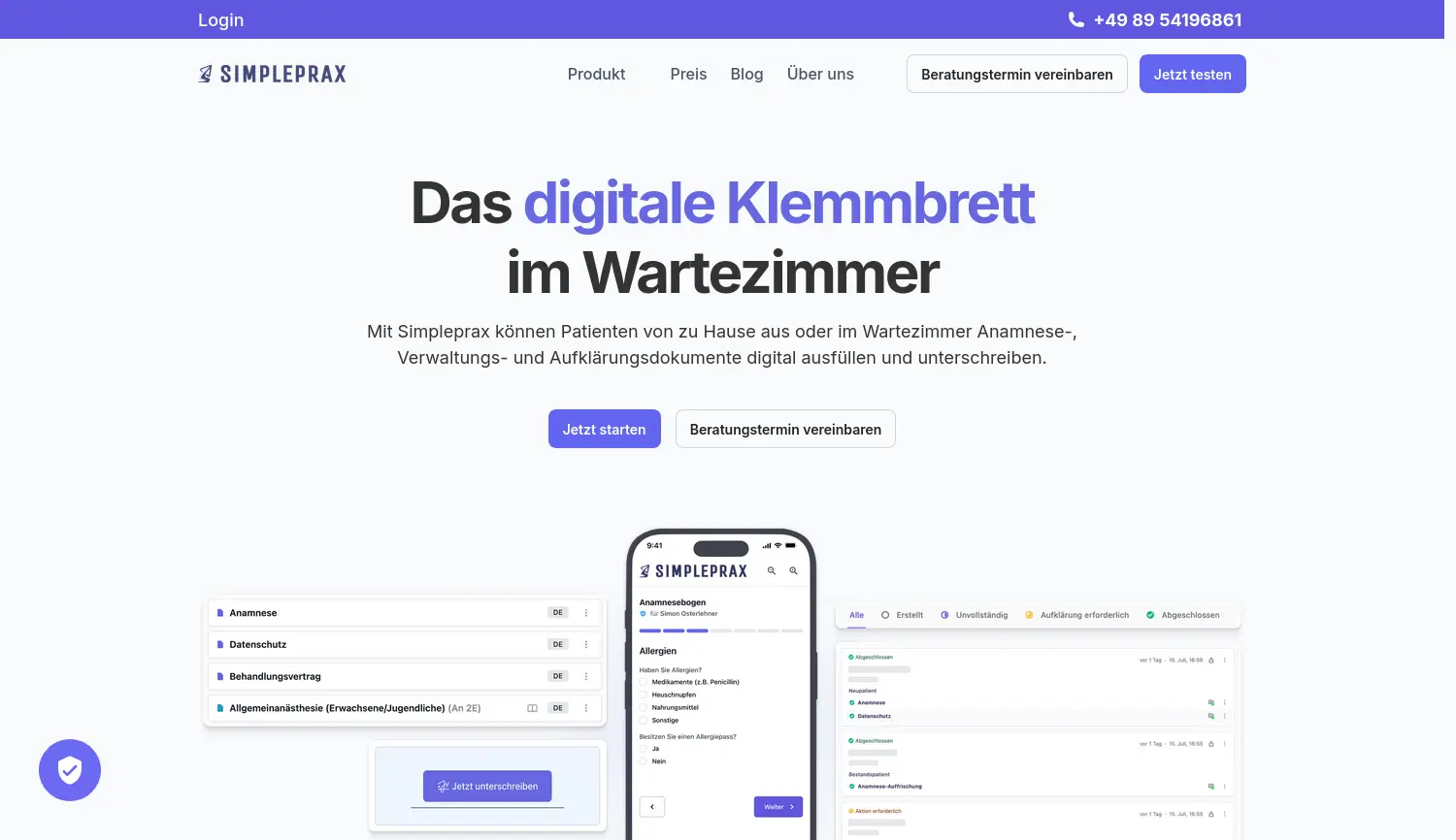 Website der Firma Simpleprax GmbH