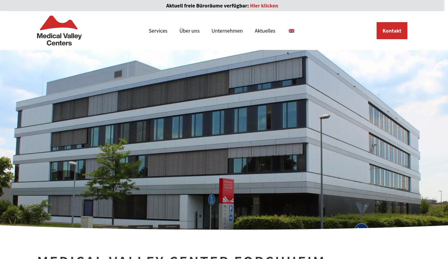 Website der Firma Medical Valley Center Forchheim