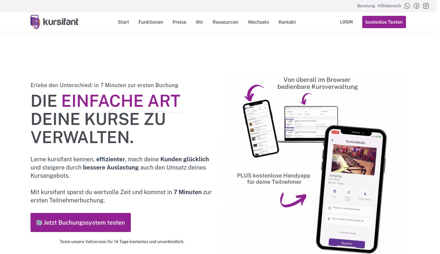 Website der Firma Kursifant