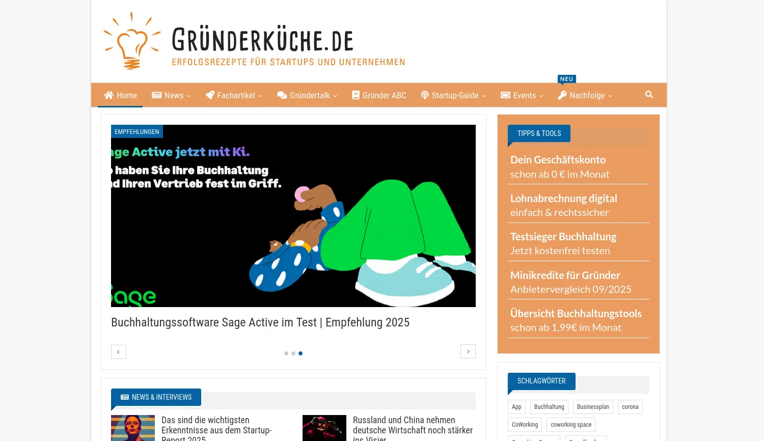 Website der Firma Gründerküche