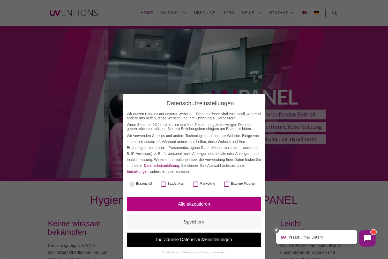 Website der Firma Uventions GmbH