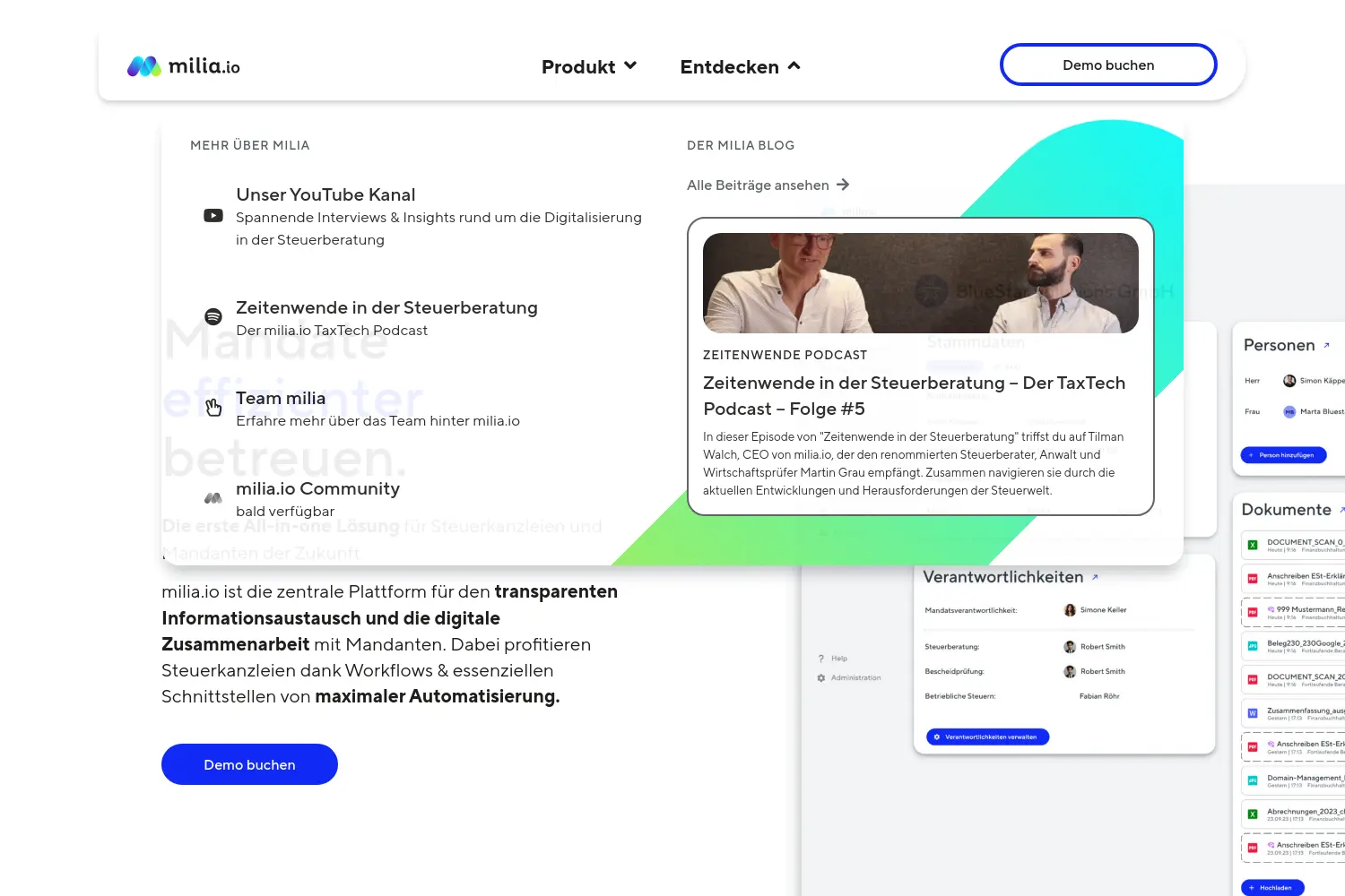 Website der Firma milia.io