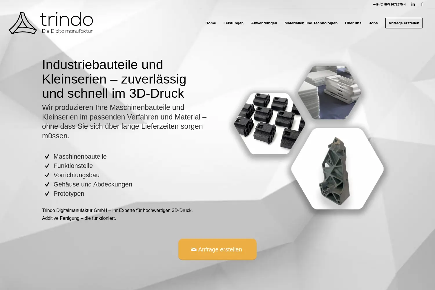 Website der Firma Trindo Digitalmanufaktur GmbH