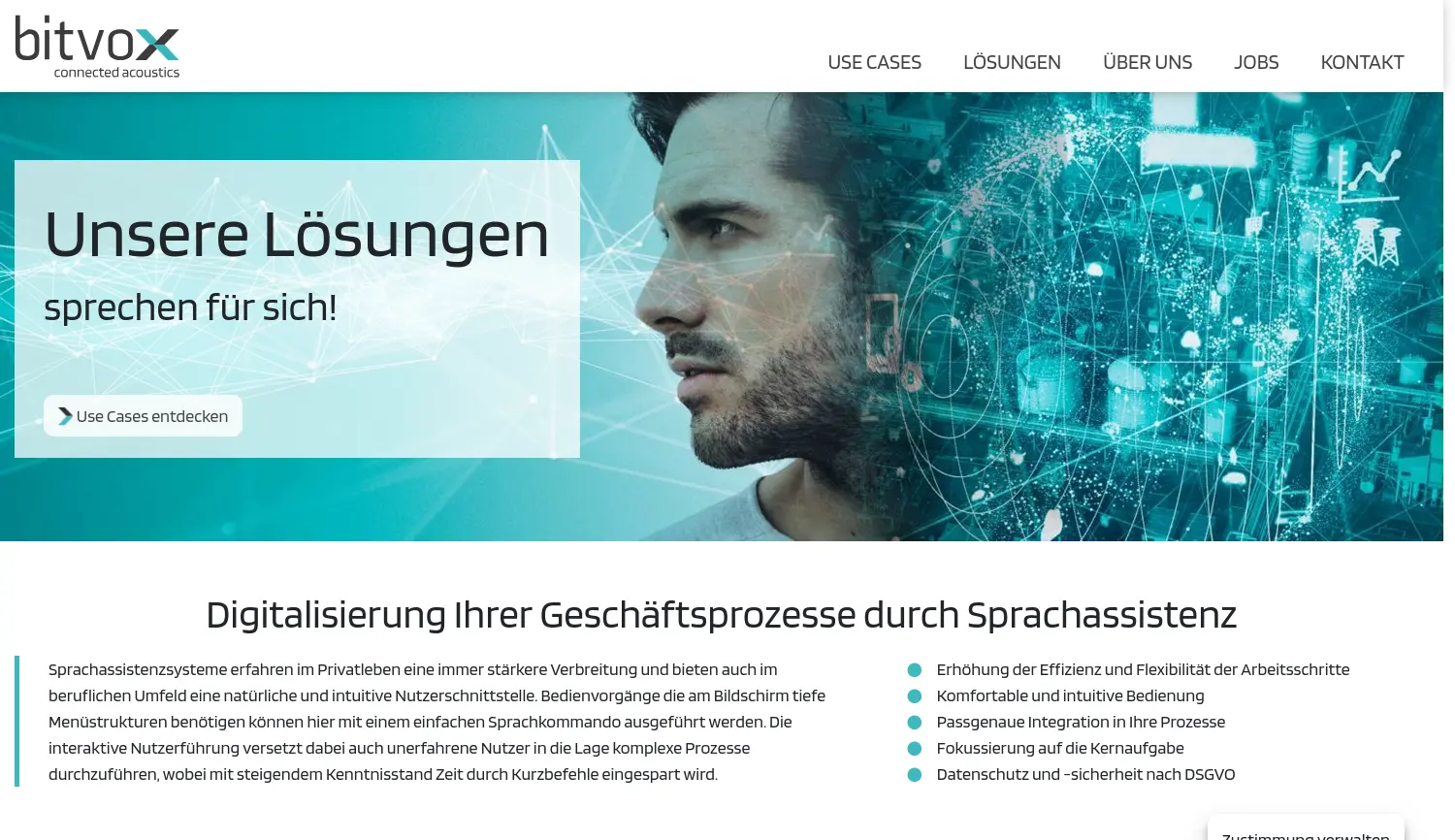 Website der Firma bitvox connected acoustics GmbH