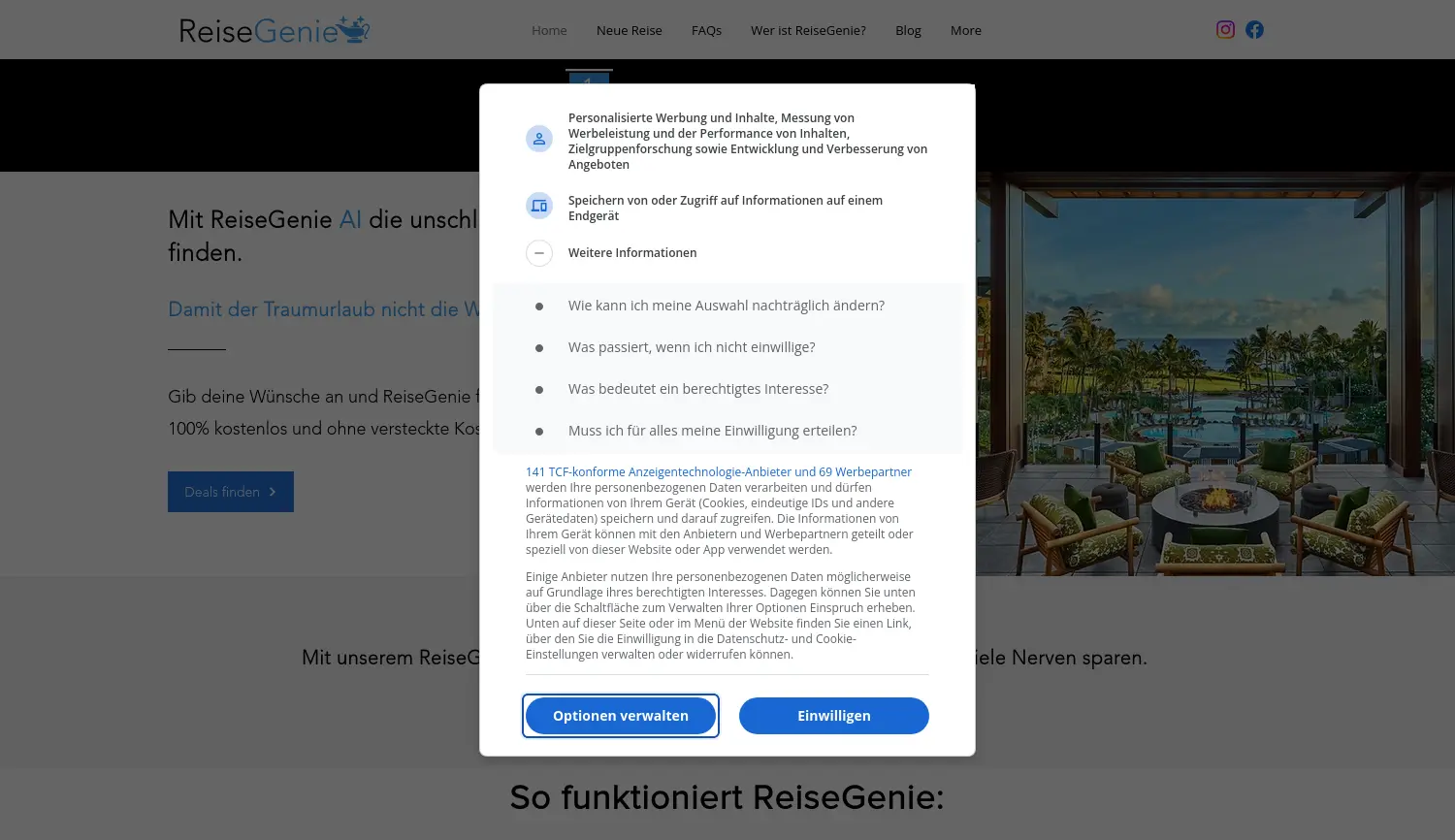 Website der Firma ReiseGenie GmbH