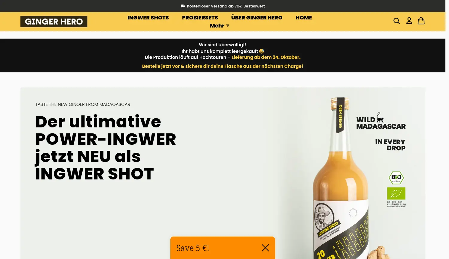 Website der Firma HAVOGA Organics GmbH