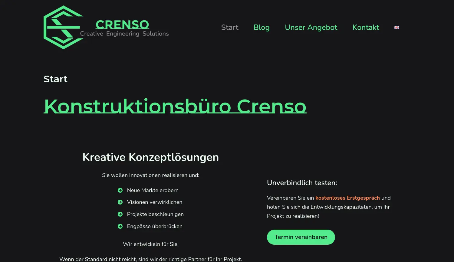 Website der Firma Crenso UG (haftungsbeschränkt)