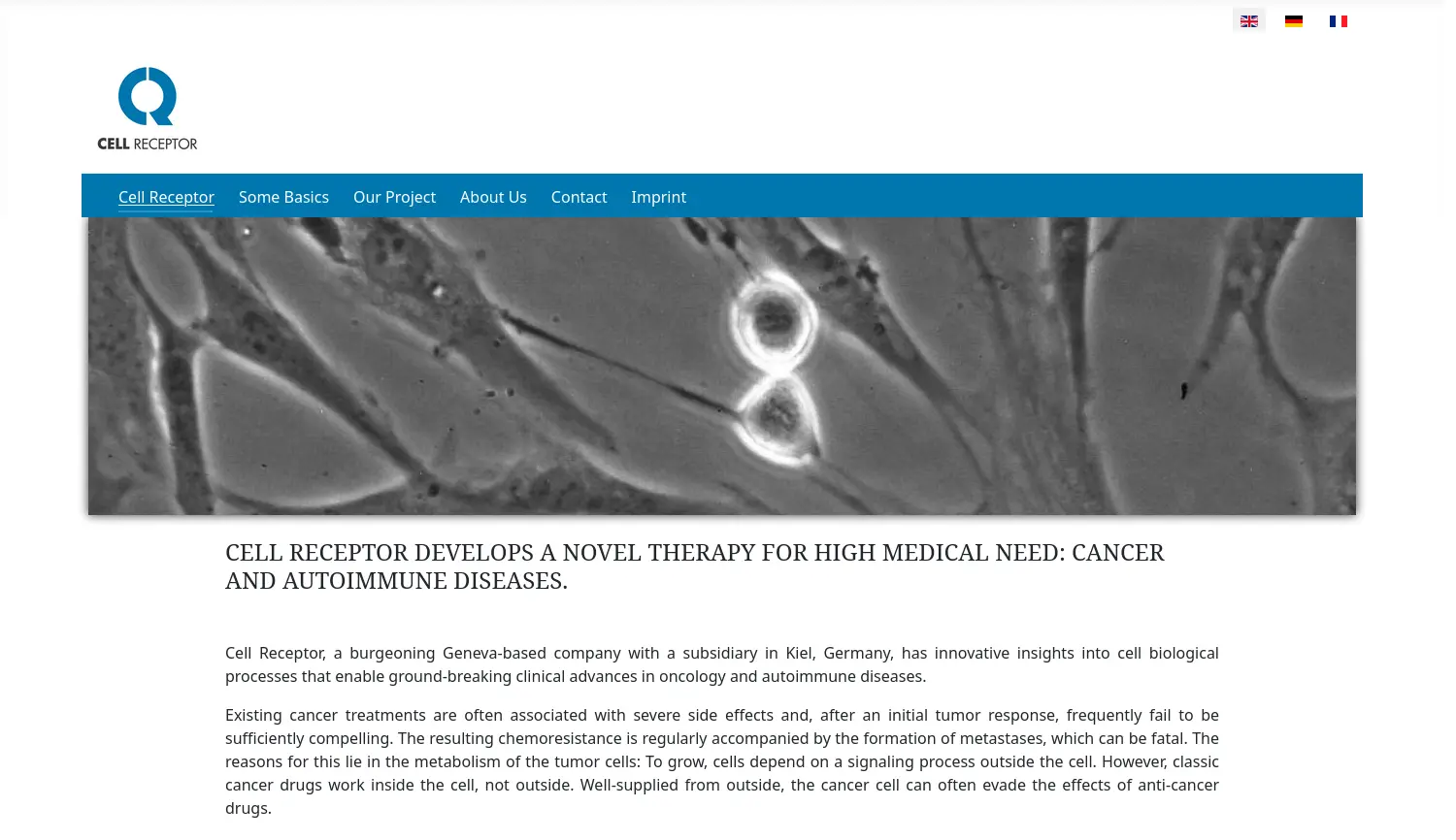 Website der Firma Cell Receptor GmbH