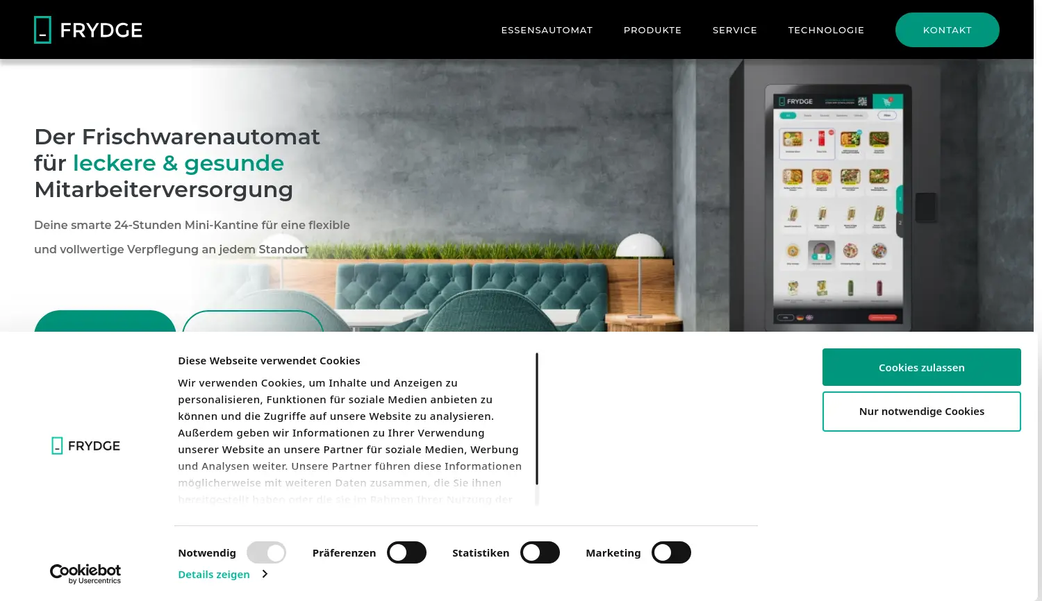 Website der Firma Frydge GmbH