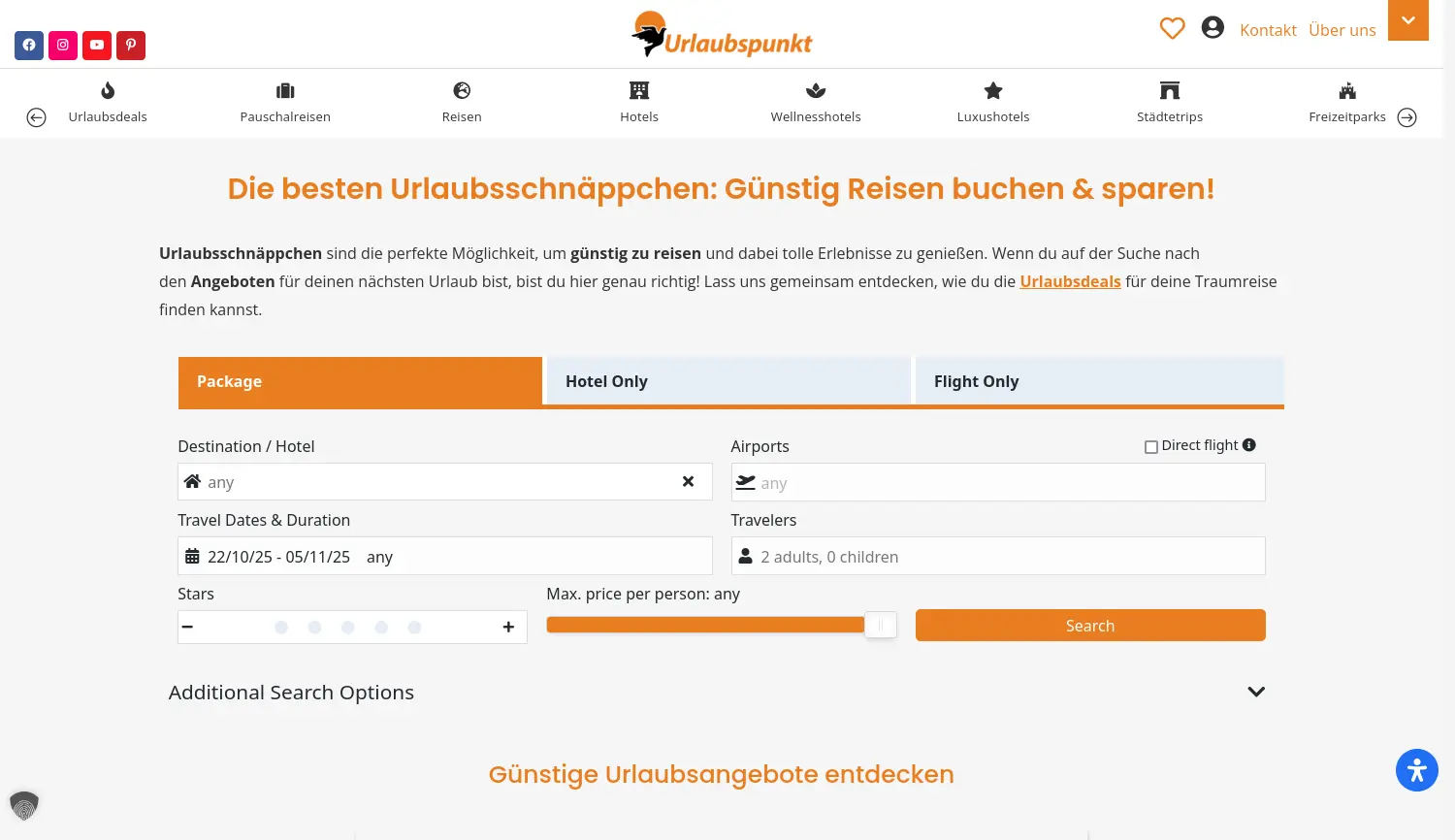 Website der Firma Urlaubspunkt