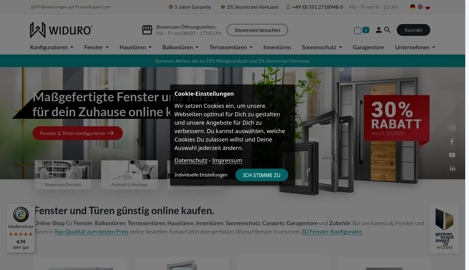 Website der Firma GmbH Fenster, Türen & Sonnenschutz
