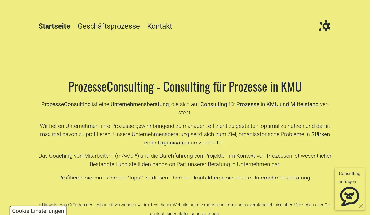 Website der Firma ProzesseConsulting, Ingenieurbüro Hepp