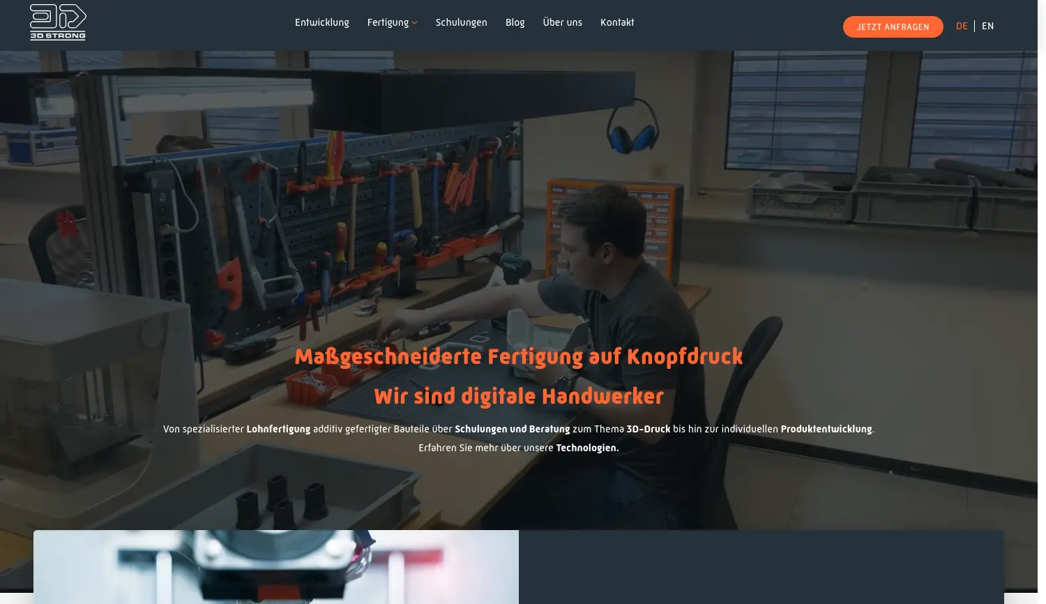 Website der Firma 3Dstrong GmbH