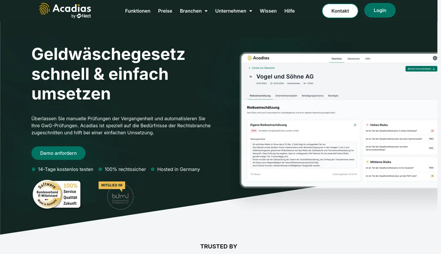 Website der Firma Acadias GmbH