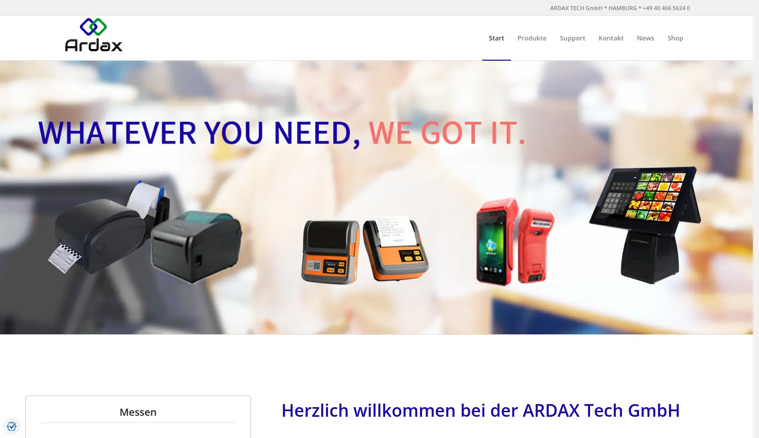 Website der Firma Ardax Tech GmbH