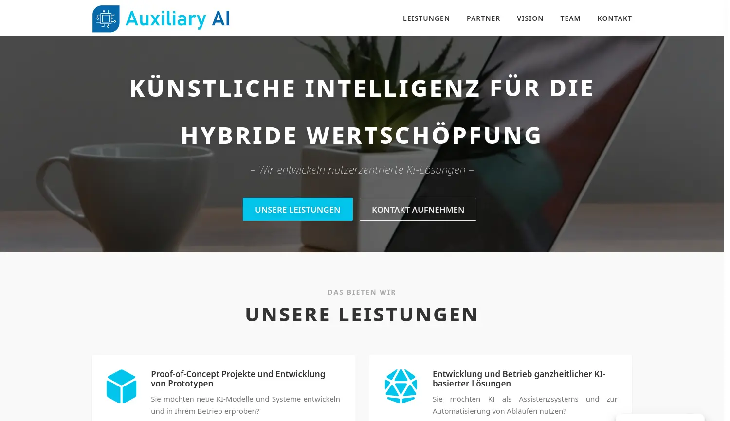 Website der Firma Auxiliary AI GmbH