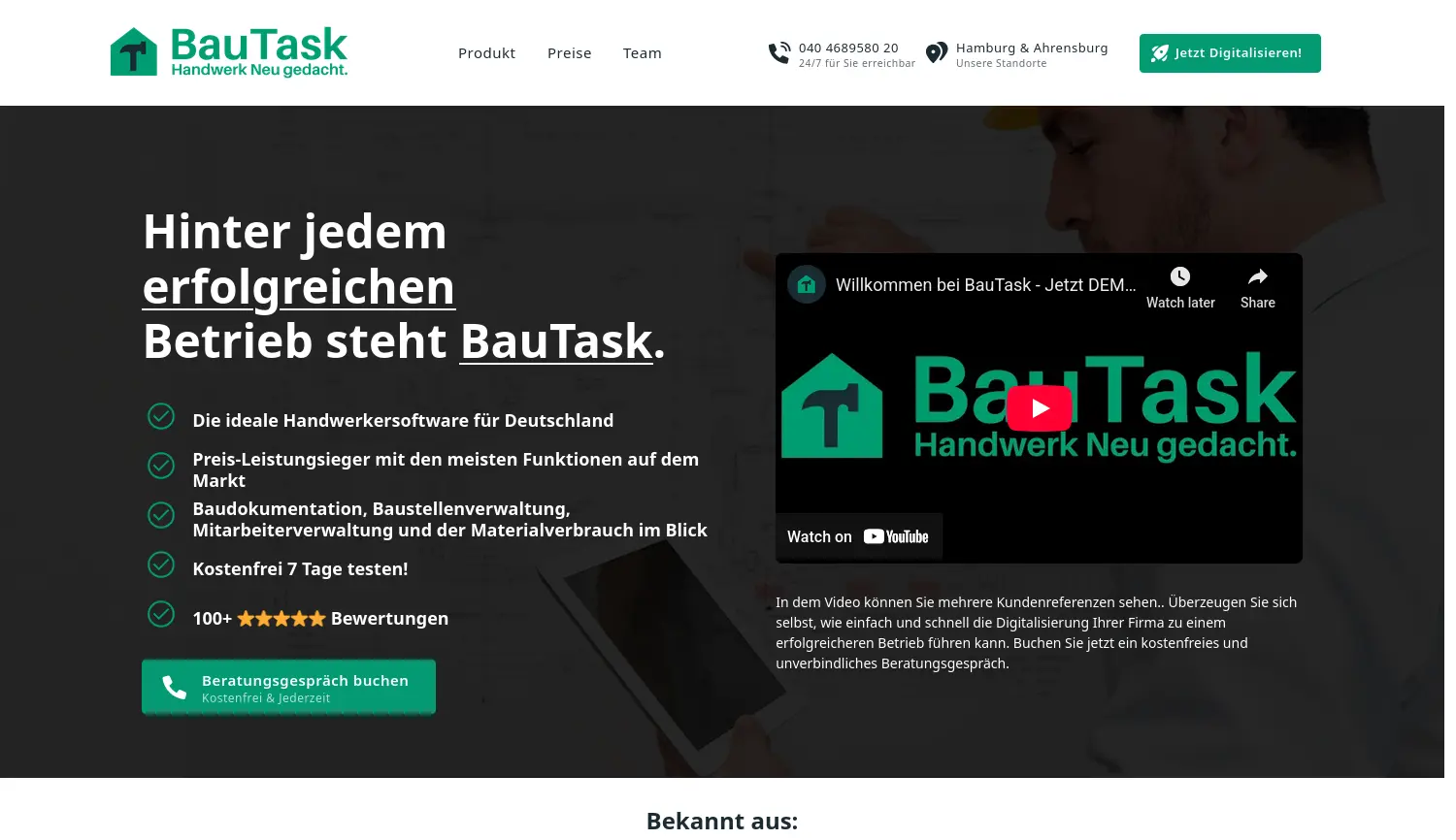 Website der Firma BauTask DEV GmbH
