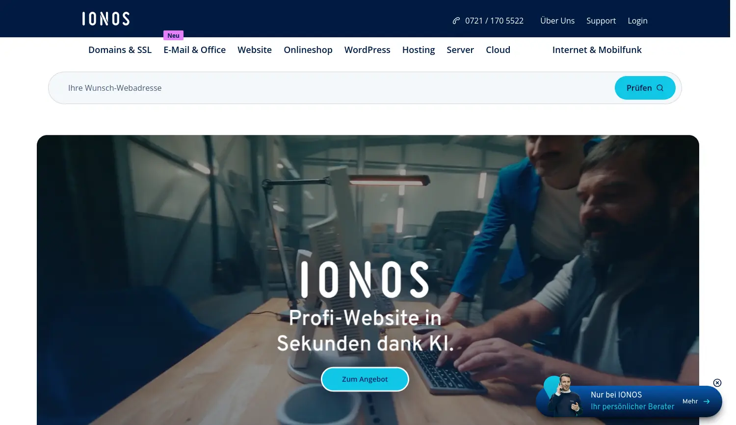 Website der Firma IONOS SE