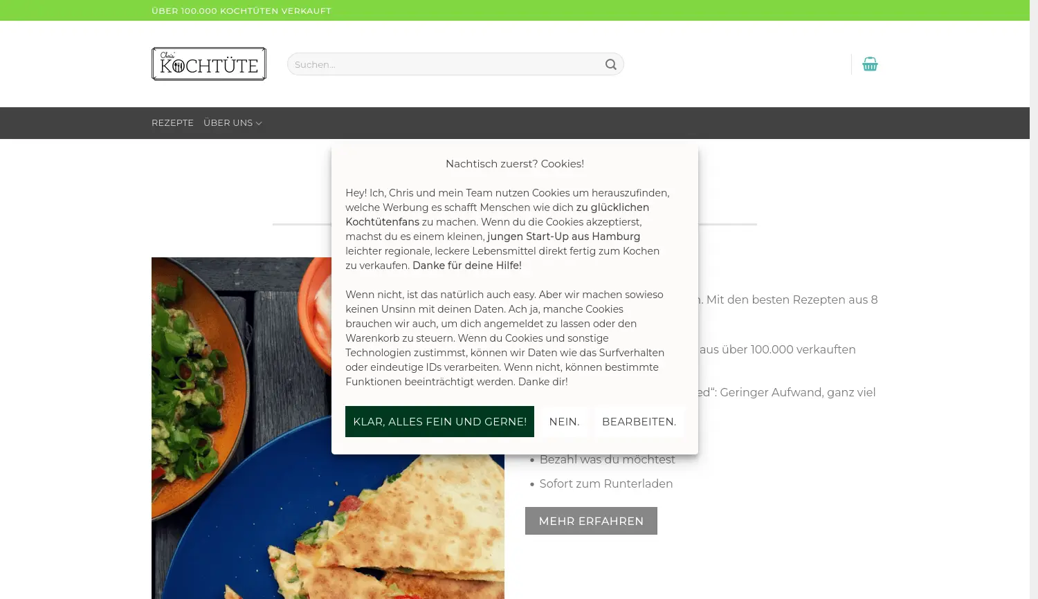 Website der Firma Chris Kochtüte