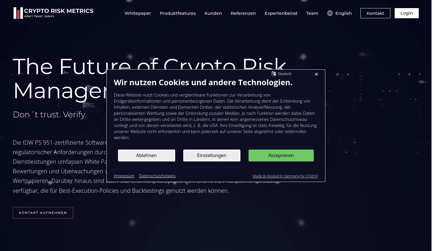 Website der Firma Crypto Risk Metrics GmbH