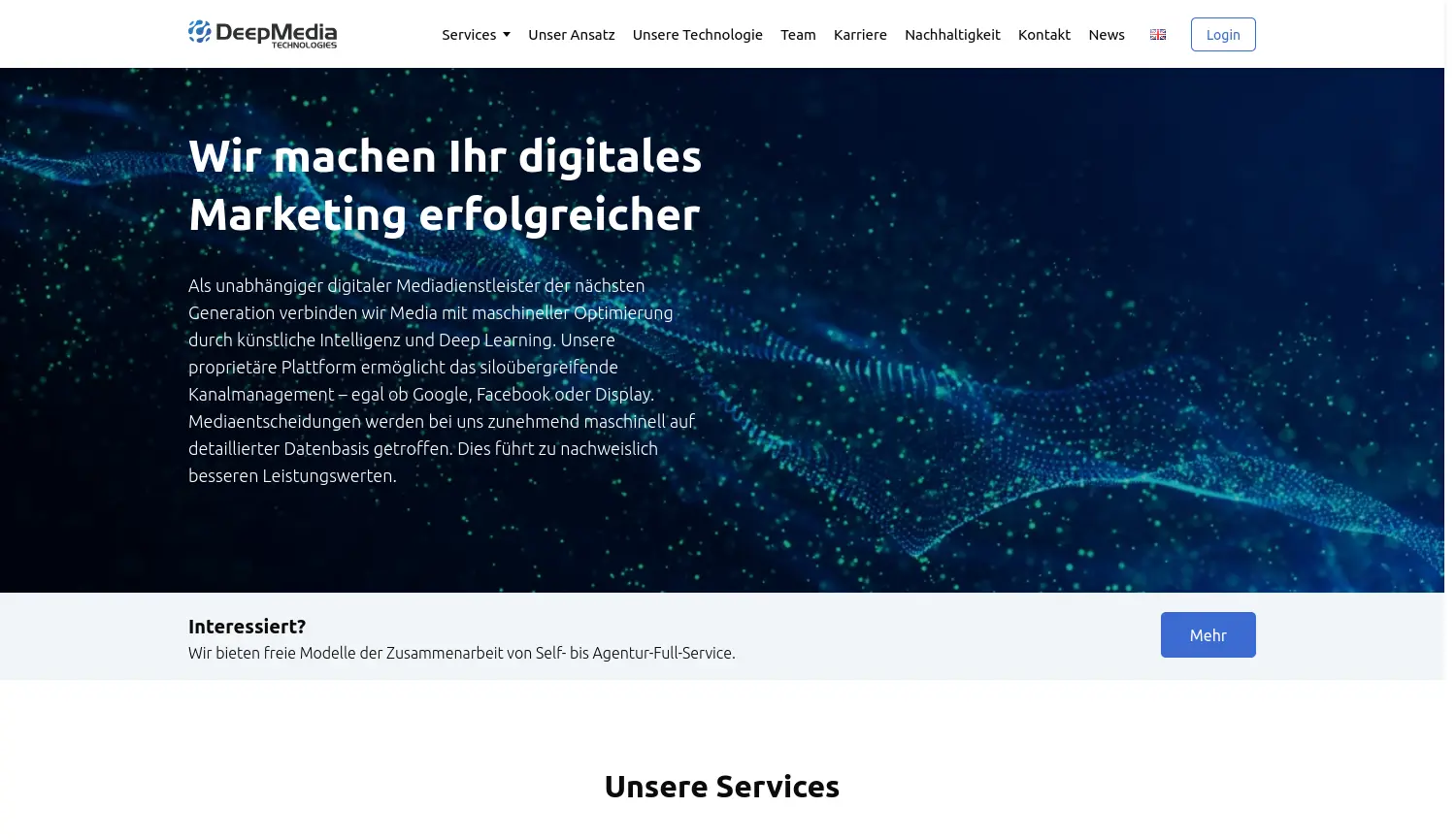 Website der Firma Deep Media Technologies GmbH