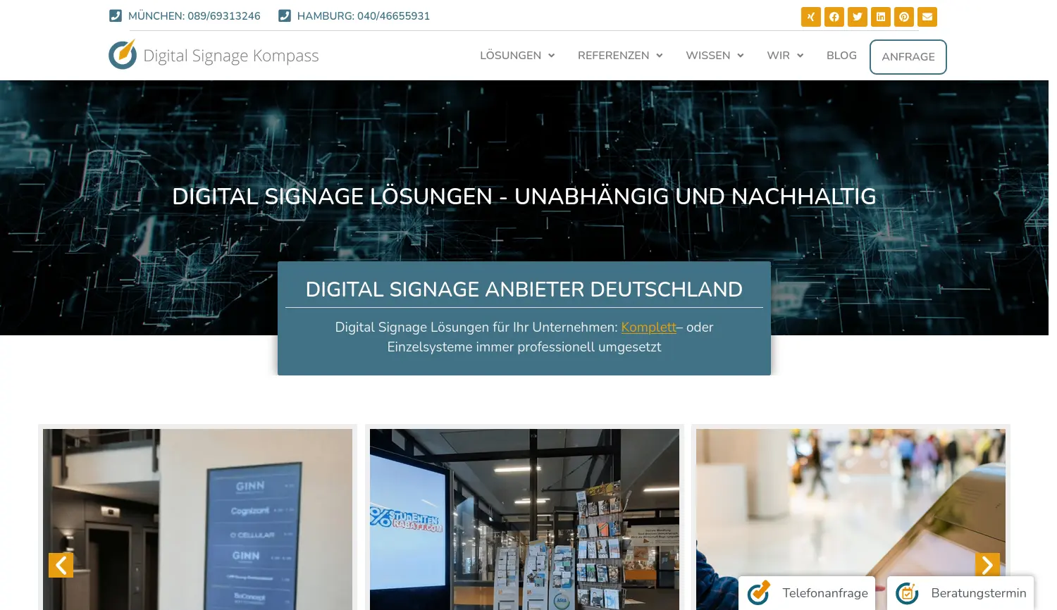 Website der Firma Digital Signage Kompass