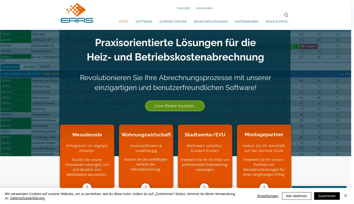 Website der Firma ERAS Software GmbH