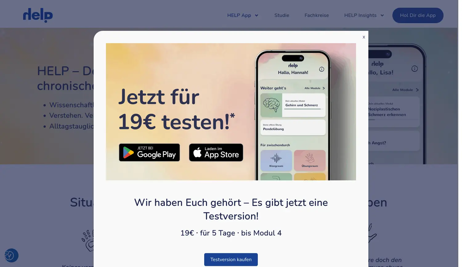 Website der Firma HELP Mee Schmerztherapie GmbH