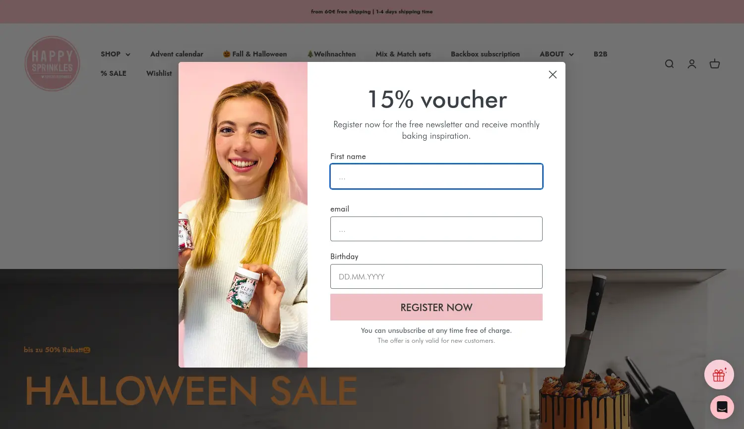 Website der Firma Happy Sprinkles