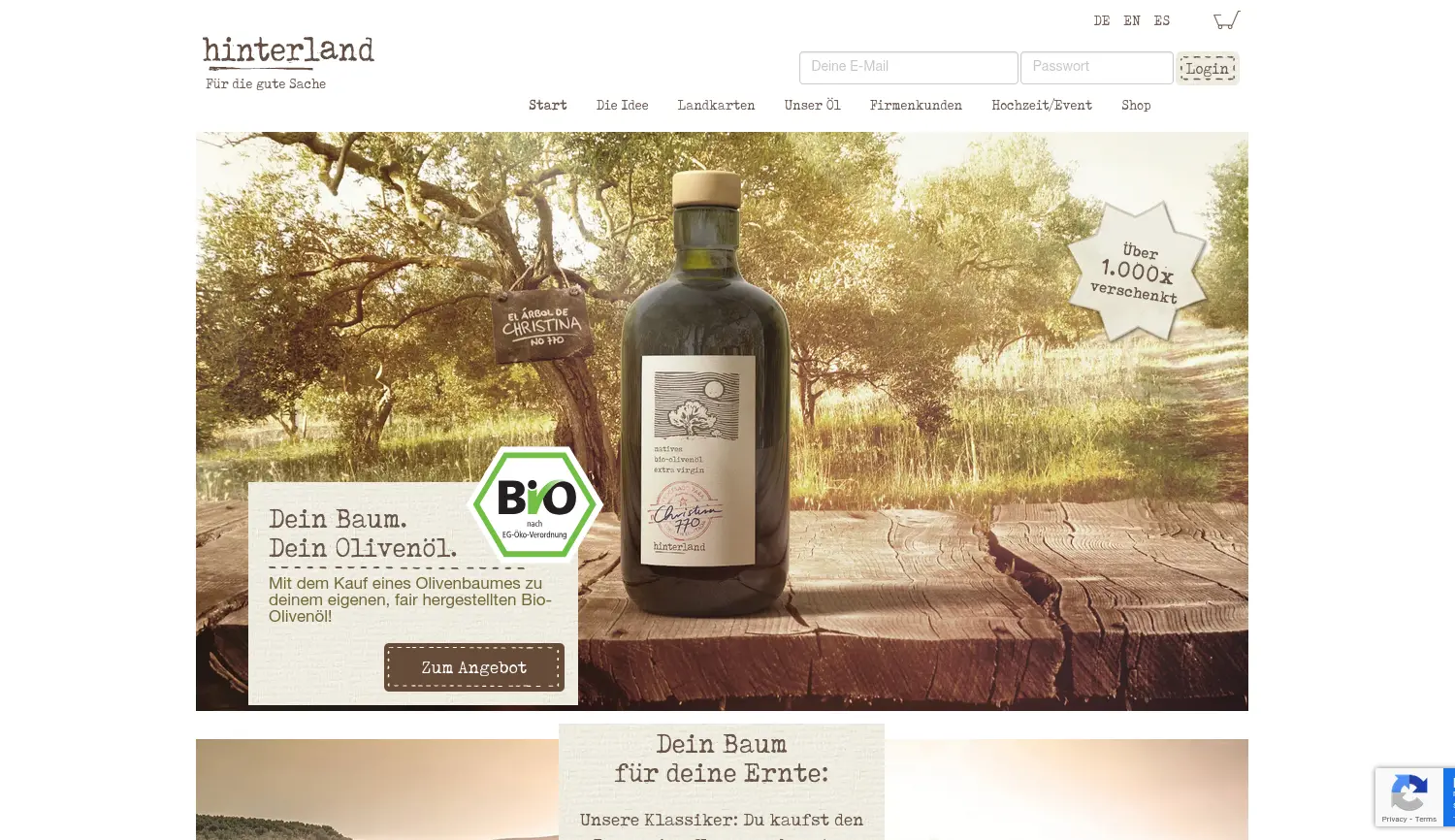 Website der Firma Hinterland GmbH