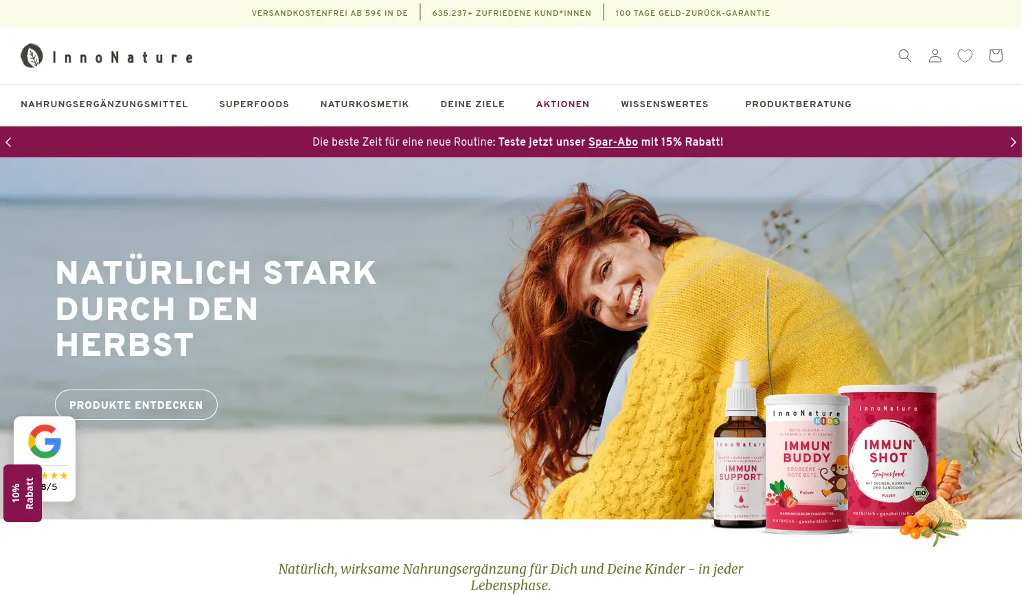 Website der Firma InnoNature GmbH