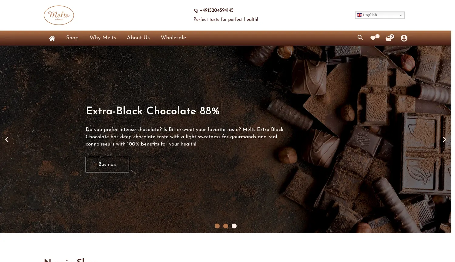 Website der Firma MELTS Chocolate