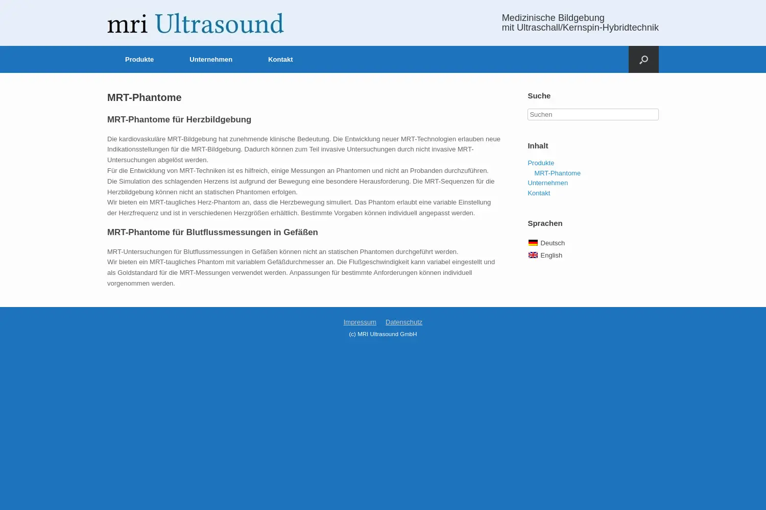 Website der Firma MRI-Ultrasound GmbH