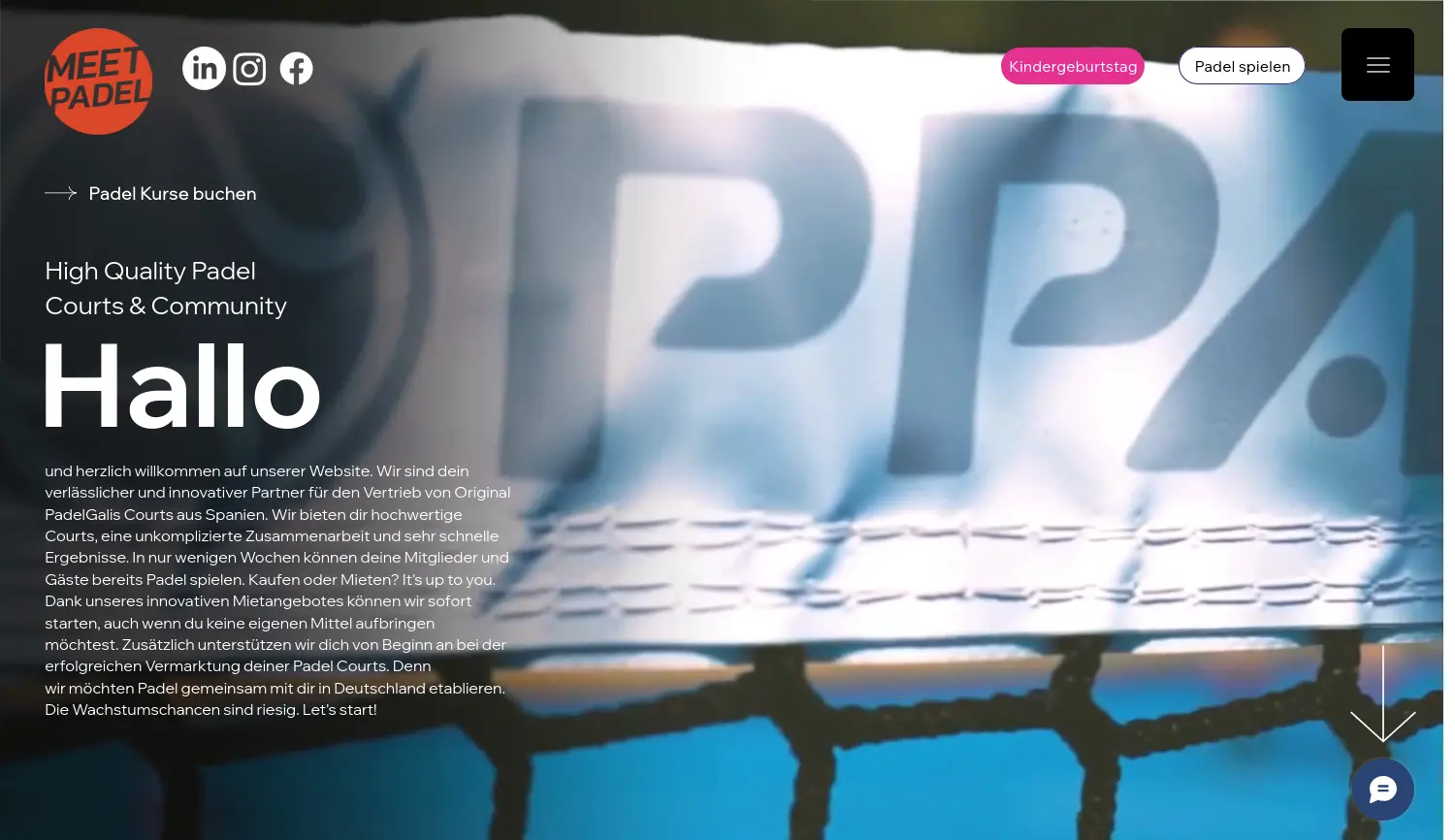 Website der Firma MeetPadel