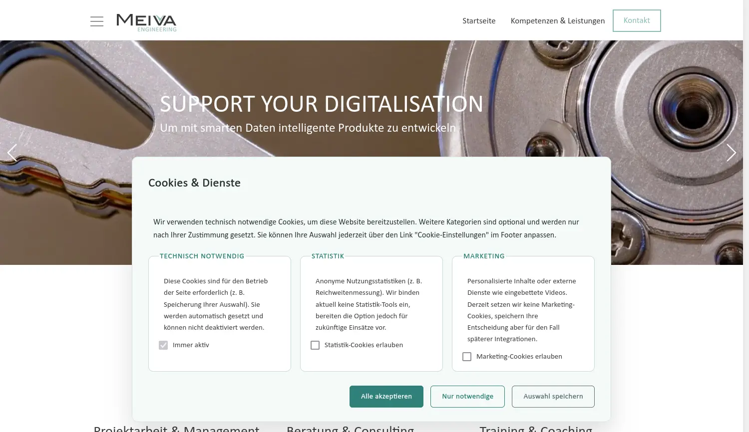 Website der Firma Meiva GmbH
