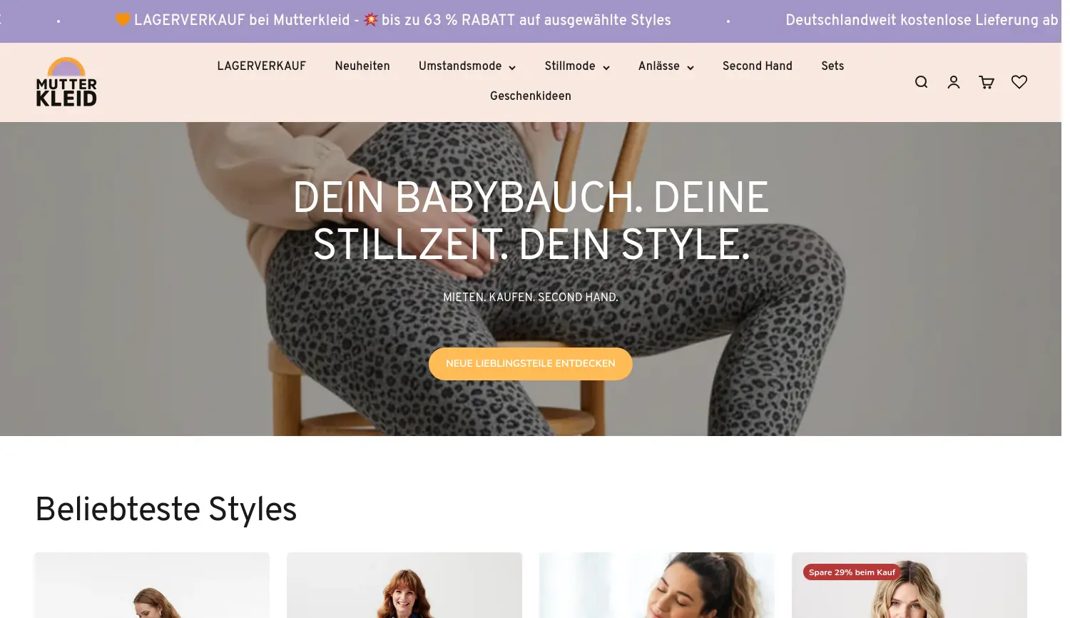 Website der Firma Mutterkleid