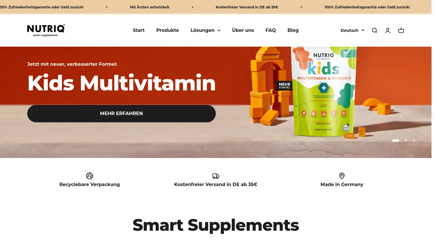 Website der Firma NUTRIQ