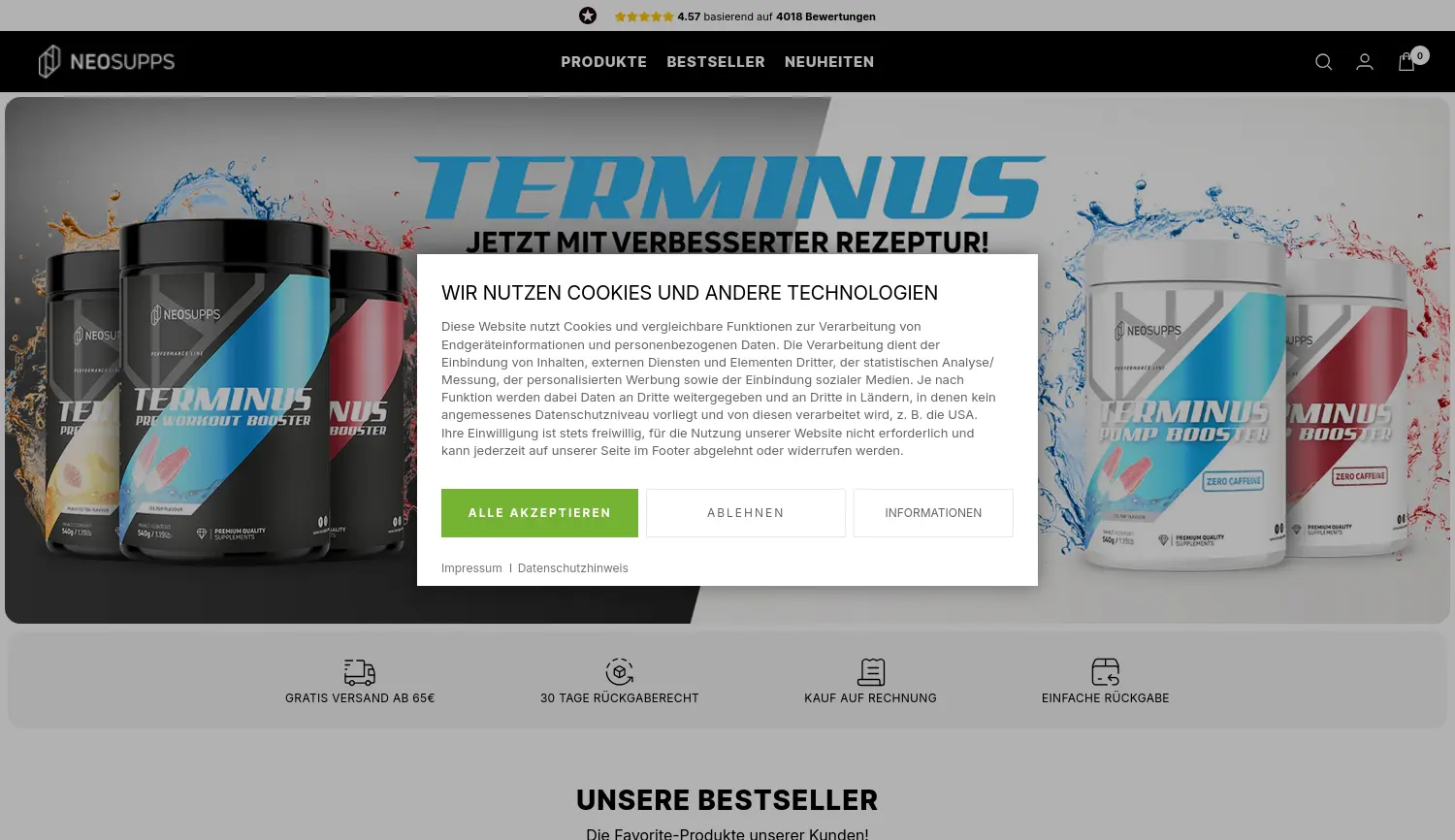 Website der Firma Neosupps GmbH