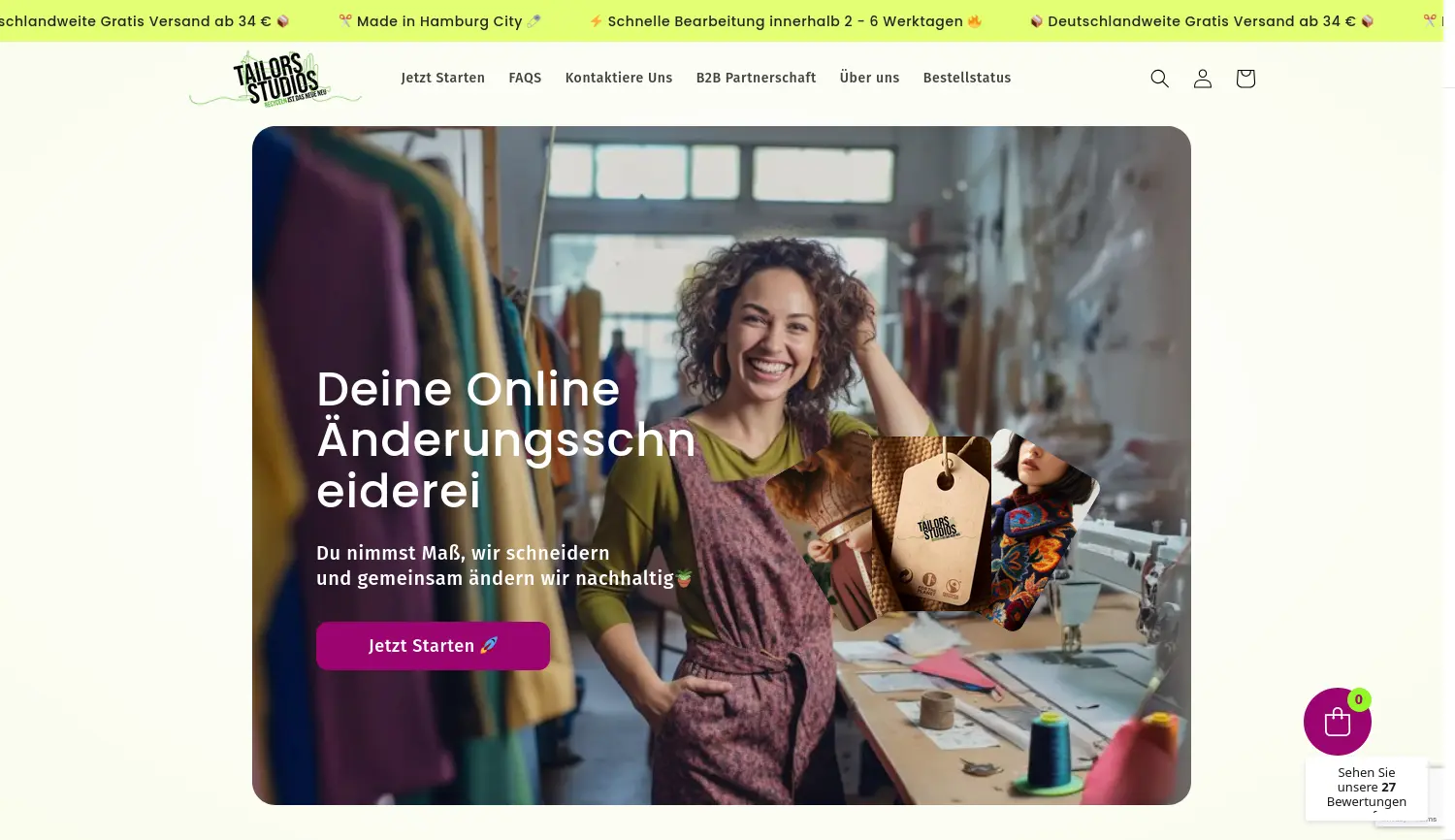 Website der Firma Tailors Studios Änderungsschneiderei Inh. Hannah und Farzad Orsgani GbR