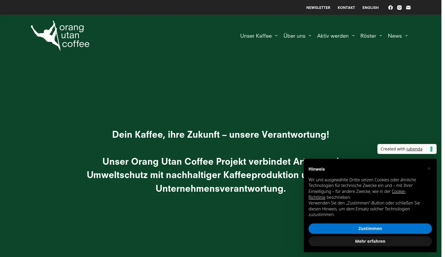 Website der Firma Orang Utan Regenwald Deutschland GmbH