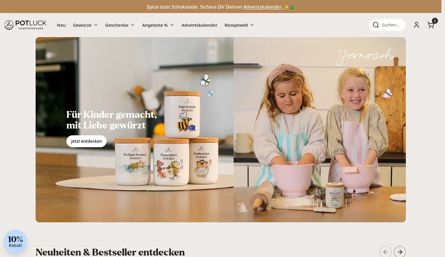 Website der Firma Potluck GmbH