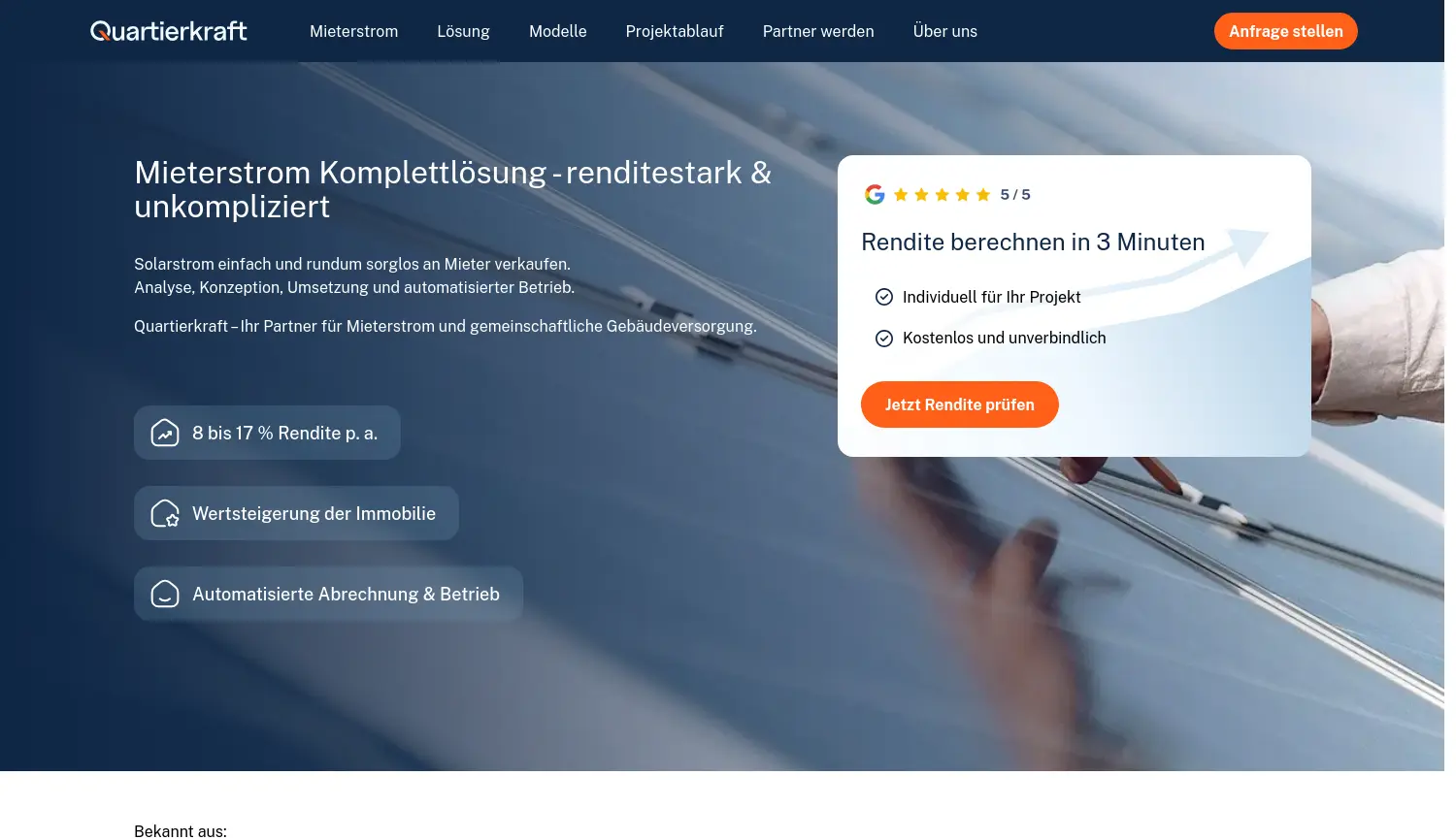 Website der Firma Quartierkraft GmbH