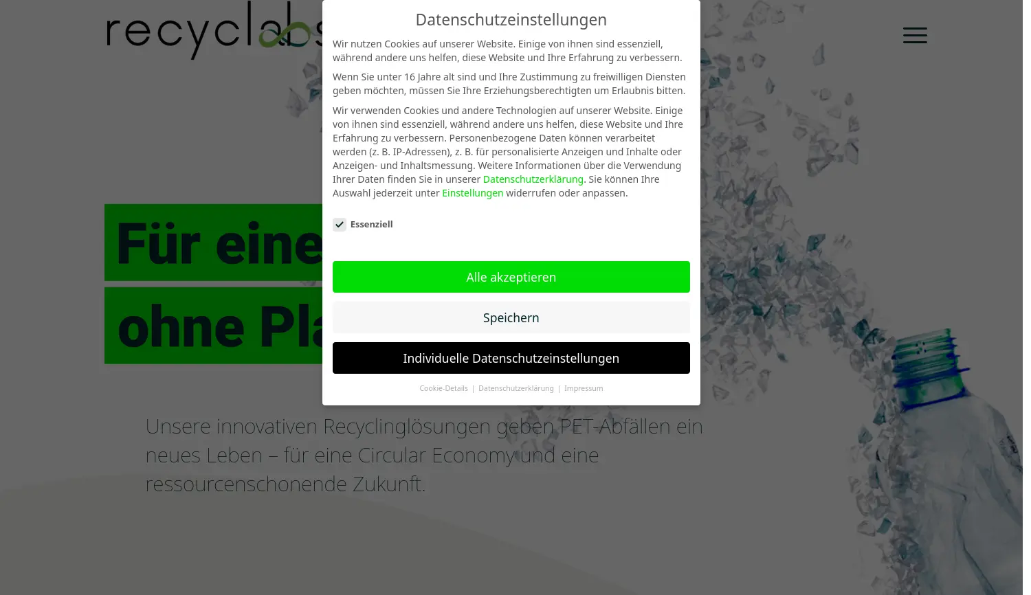 Website der Firma Recyclabs GmbH